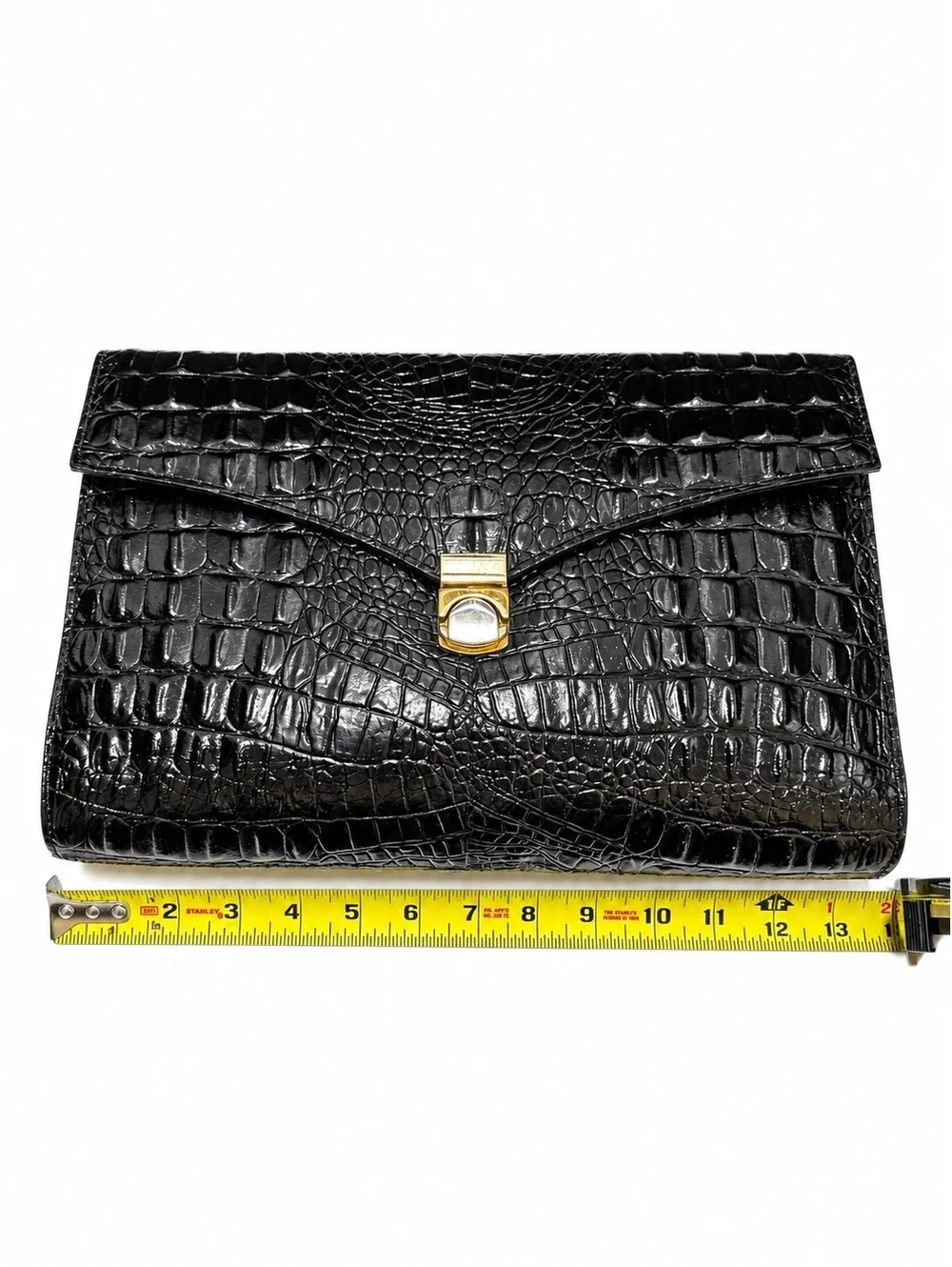 Vintage Crocodile Embossed Patent Leather Envelope Clutch